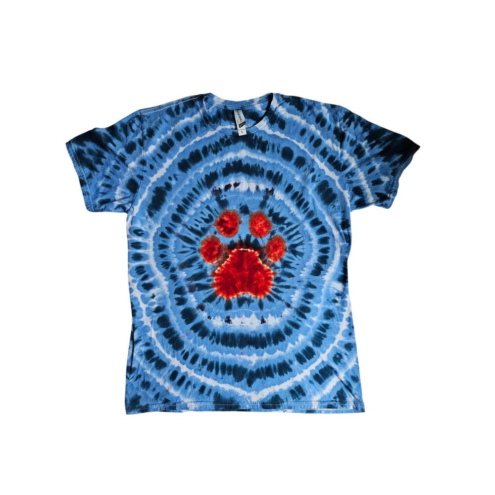 NWOT Threadfast Red White Blue Tie Dye Paw Print Short Sleeve T-Shirt Size Large